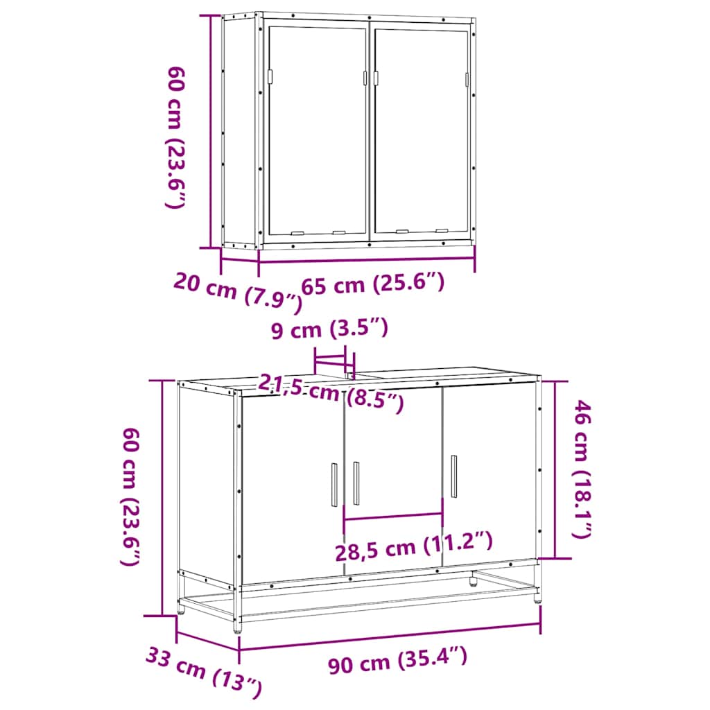 2-tlg. Badmöbel-Set Räuchereiche Holzwerkstoff