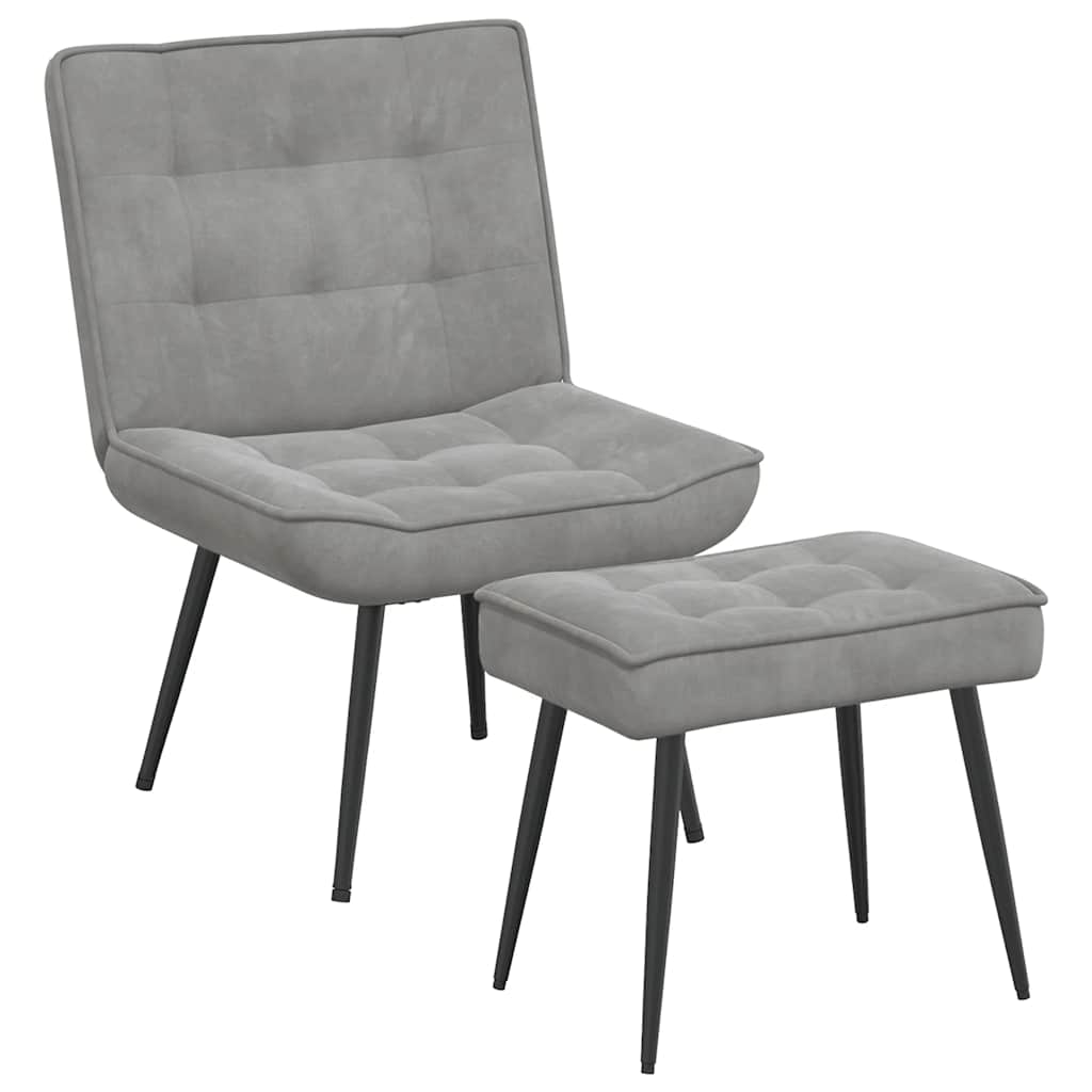 Relaxsessel mit Hocker Hellgrau Samt