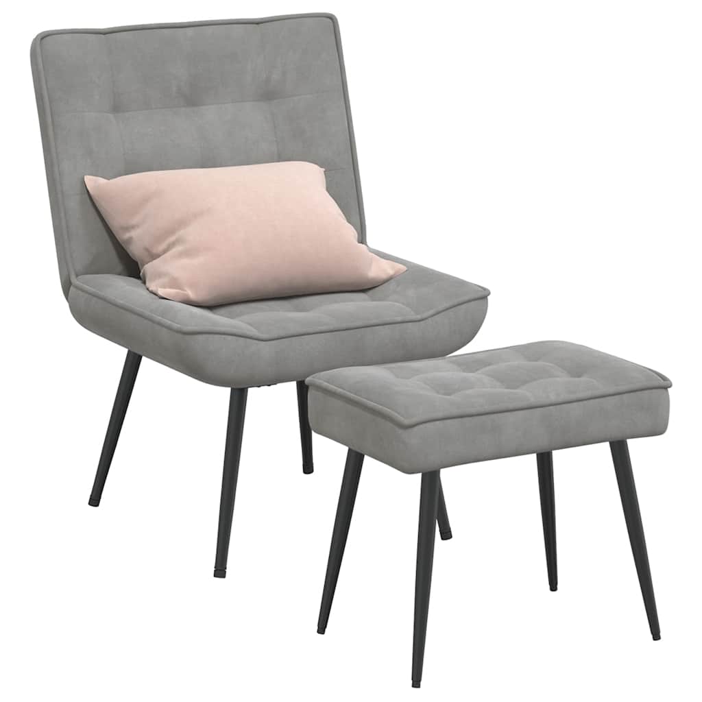Relaxsessel mit Hocker Hellgrau Samt