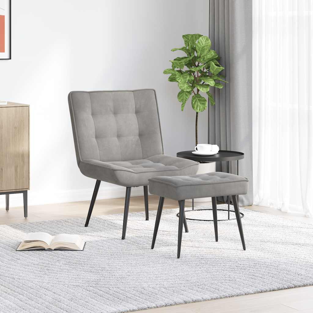 Relaxsessel mit Hocker Hellgrau Samt