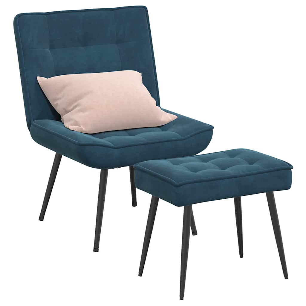 Relaxsessel mit Hocker Blau Samt