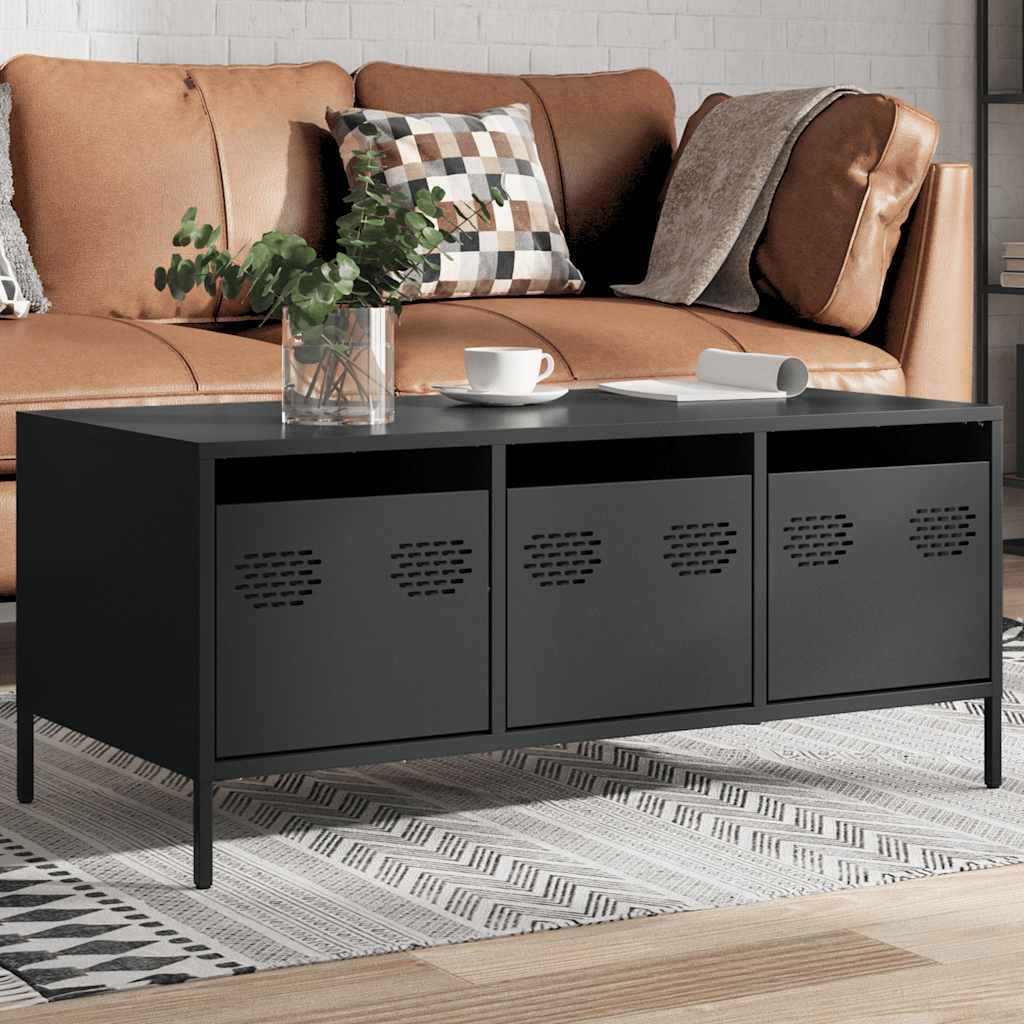 Couchtisch Schwarz 101,5x50x43,5 cm Kaltgewalzter Stahl