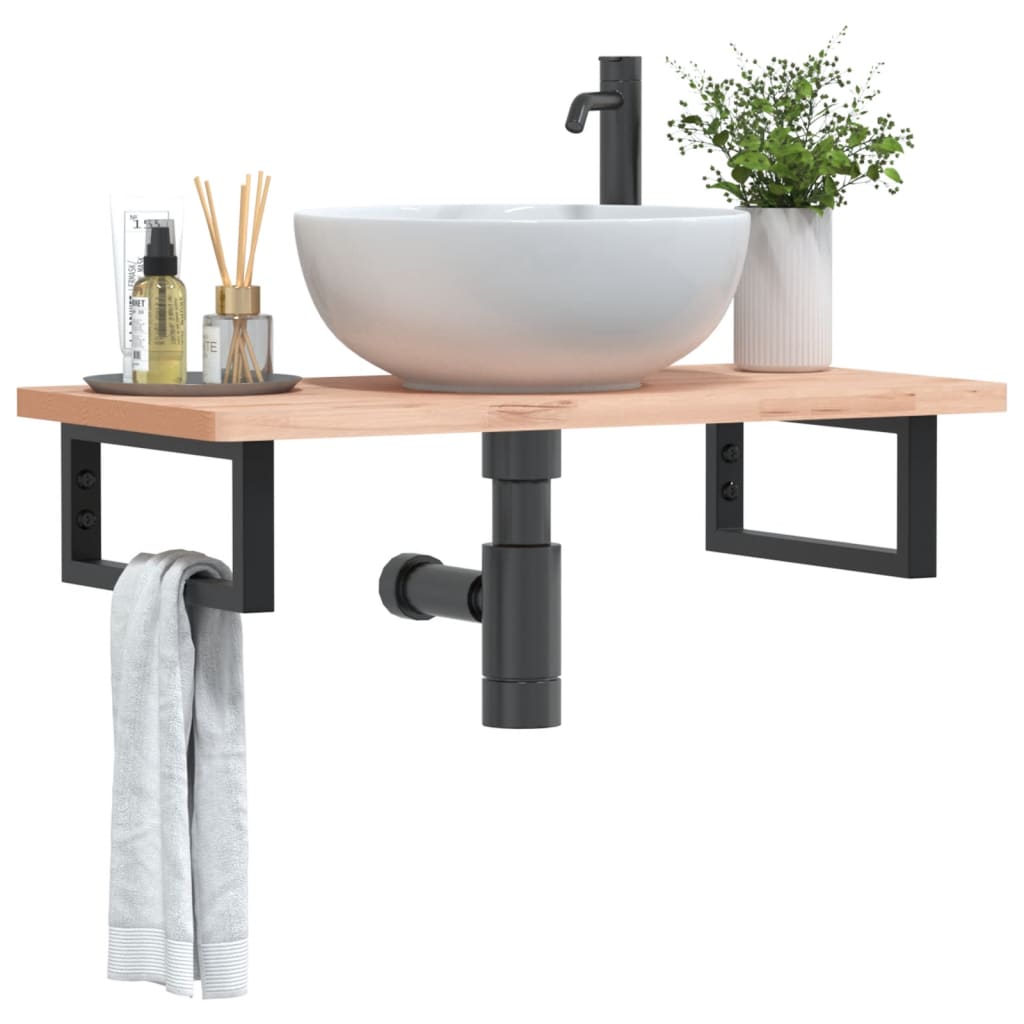 Waschbeckenregal Wandmontage Stahl und Massivholz Buche