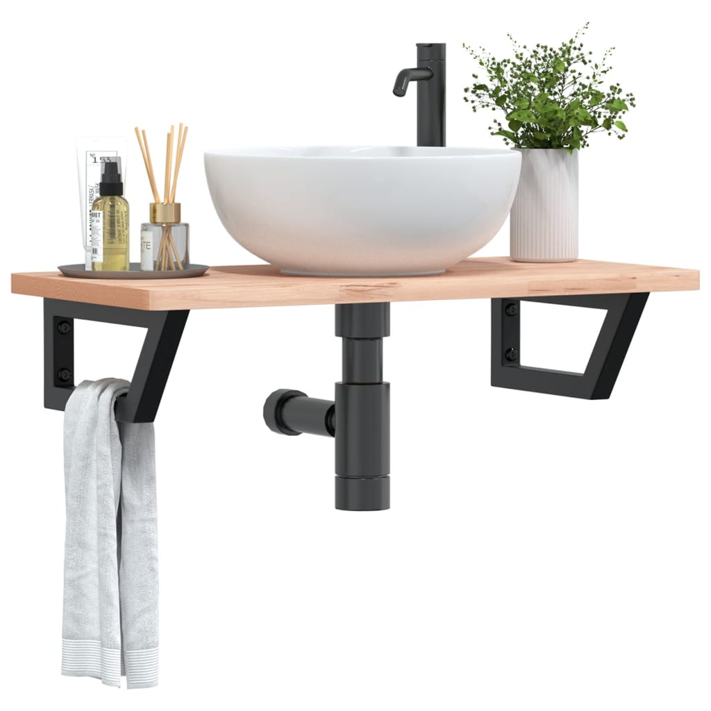 Waschbeckenregal Wandmontage Stahl und Massivholz Buche