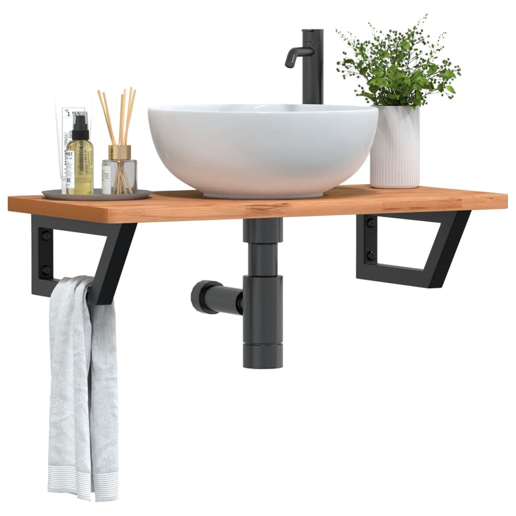 Waschbeckenregal Wandmontage Stahl und Massivholz Buche