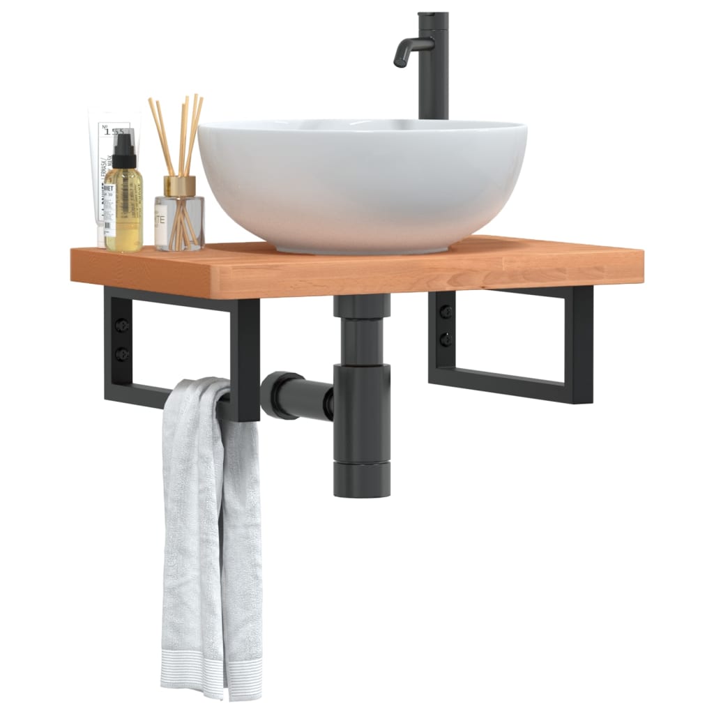 Waschbeckenregal Wandmontage Stahl und Massivholz Buche