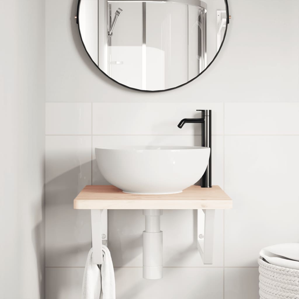 Waschbeckenregal Wandmontage Stahl und Massivholz Buche