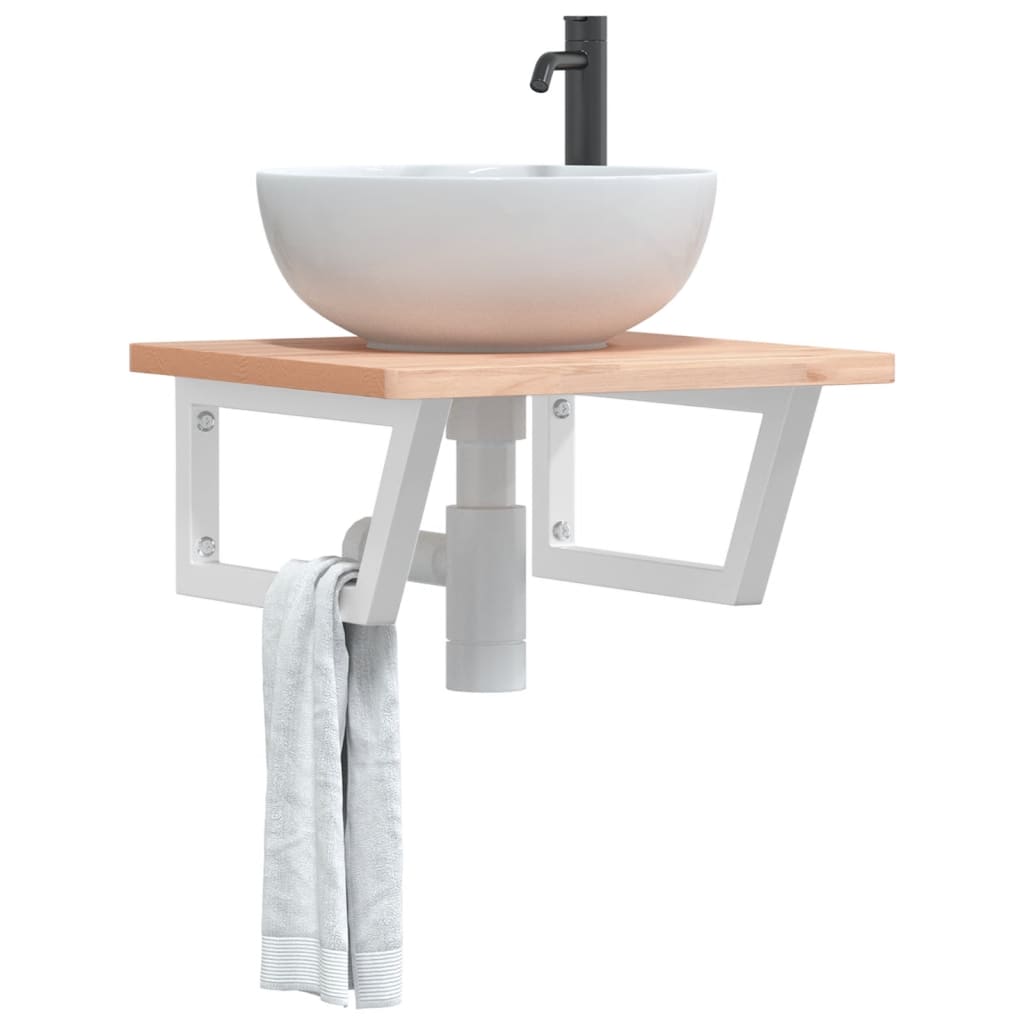 Waschbeckenregal Wandmontage Stahl und Massivholz Buche