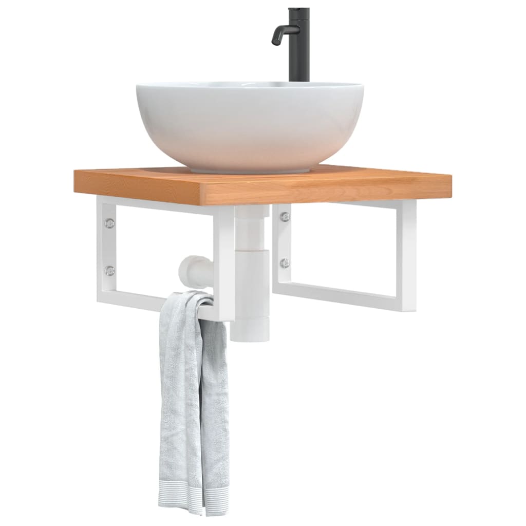 Waschbeckenregal Wandmontage Stahl und Massivholz Buche