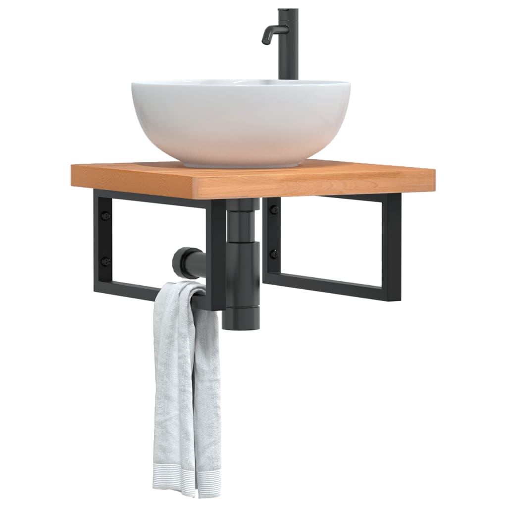 Waschbeckenregal Wandmontage Stahl und Massivholz Buche