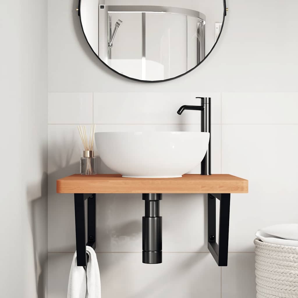Waschbeckenregal Wandmontage Stahl und Massivholz Buche