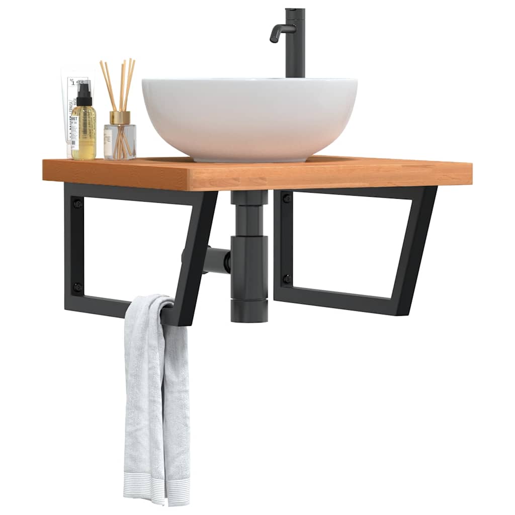 Waschbeckenregal Wandmontage Stahl und Massivholz Buche