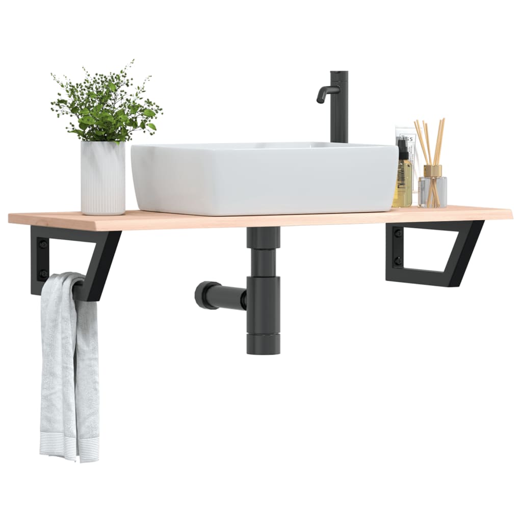 Waschtischplatte mit Halterung Stahl und Massivholz Eiche
