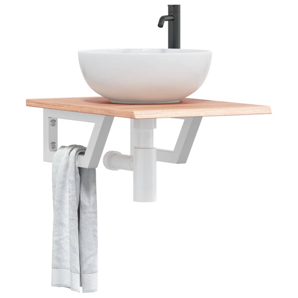 Waschtischplatte mit Halterung Stahl und Massivholz Eiche