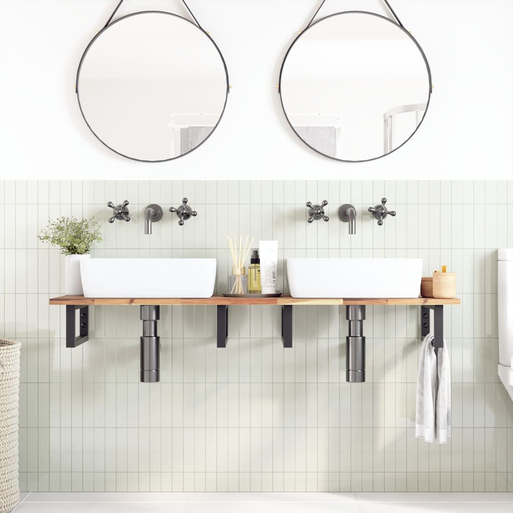 Waschbeckenregal Wandmontage Stahl und Akazienholz