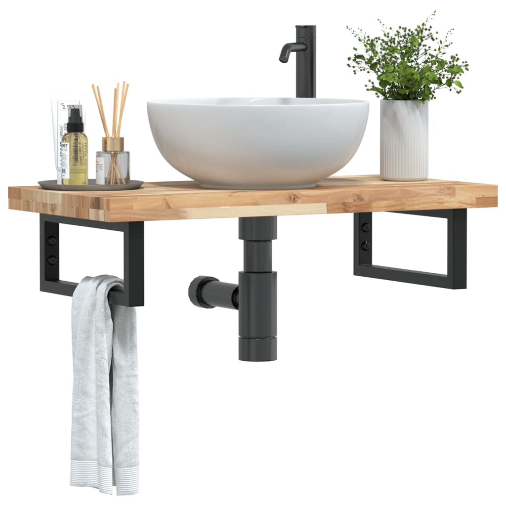 Waschbeckenregal Wandmontage Stahl und Akazienholz