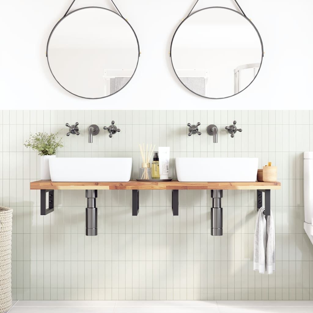 Waschbeckenregal Wandmontage Stahl und Akazienholz