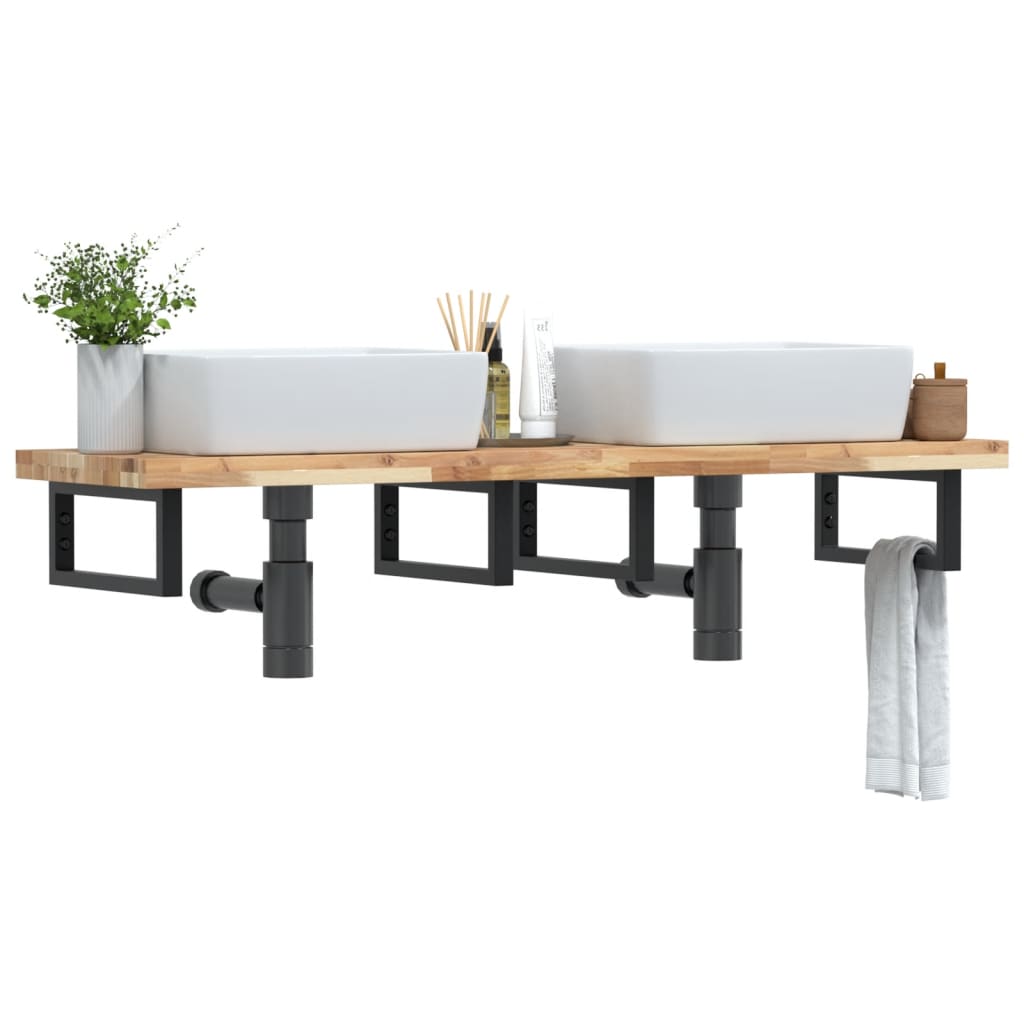 Waschbeckenregal Wandmontage Stahl und Akazienholz