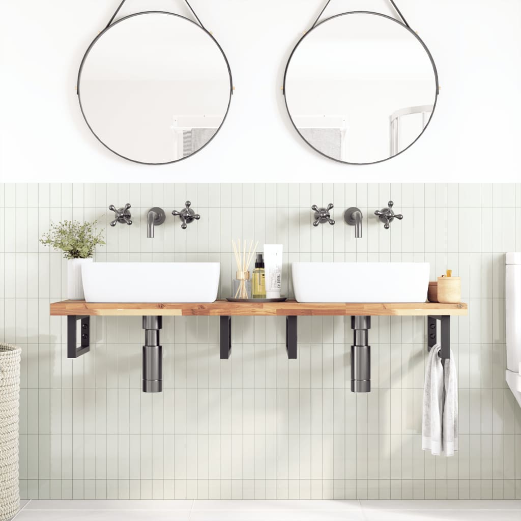 Waschbeckenregal Wandmontage Stahl und Akazienholz