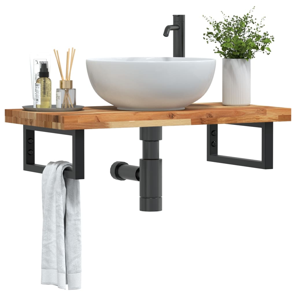 Waschbeckenregal Wandmontage Stahl und Akazienholz