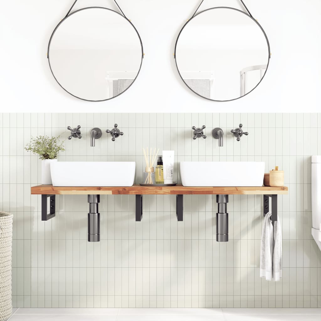 Waschbeckenregal Wandmontage Stahl und Akazienholz