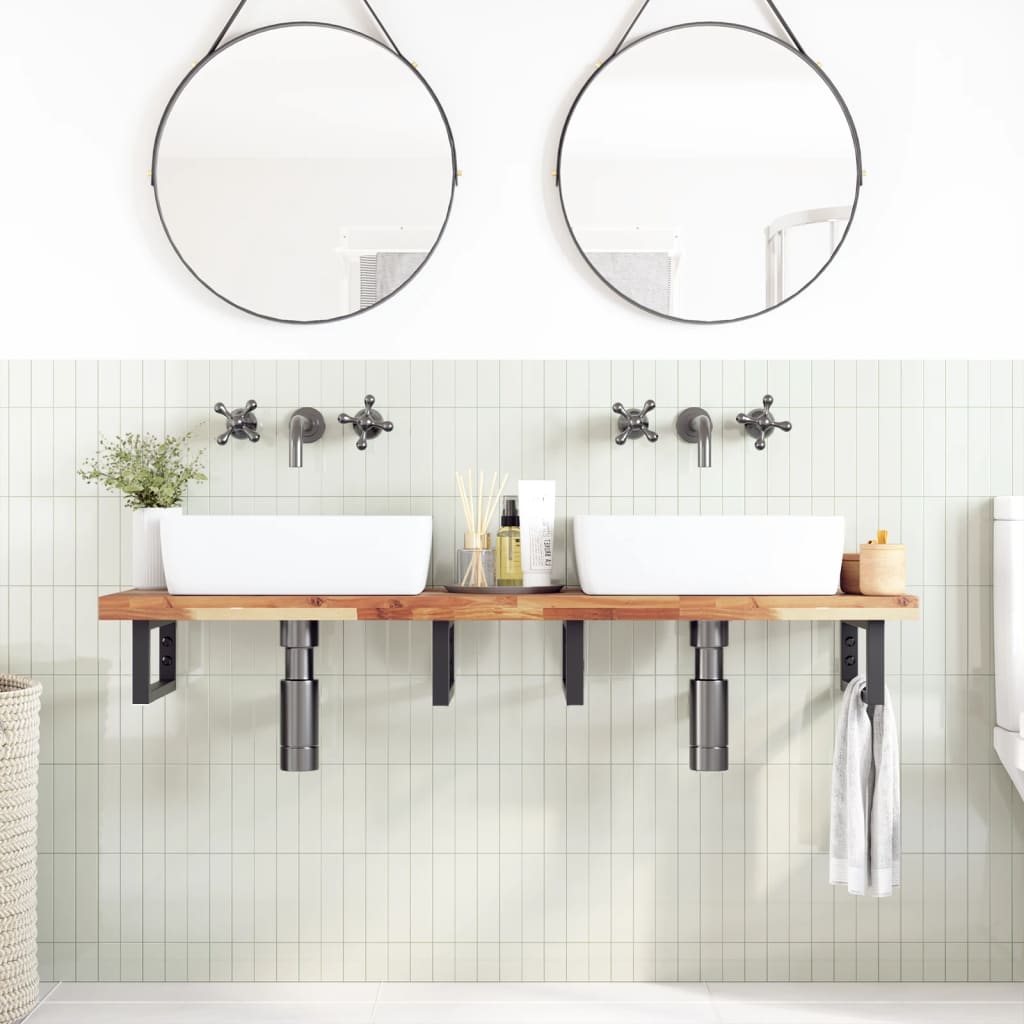 Waschbeckenregal Wandmontage Stahl und Akazienholz