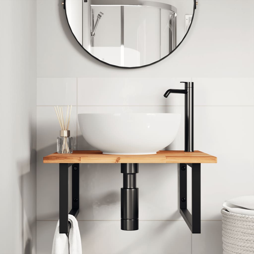 Waschbeckenregal Wandmontage Stahl und Akazienholz
