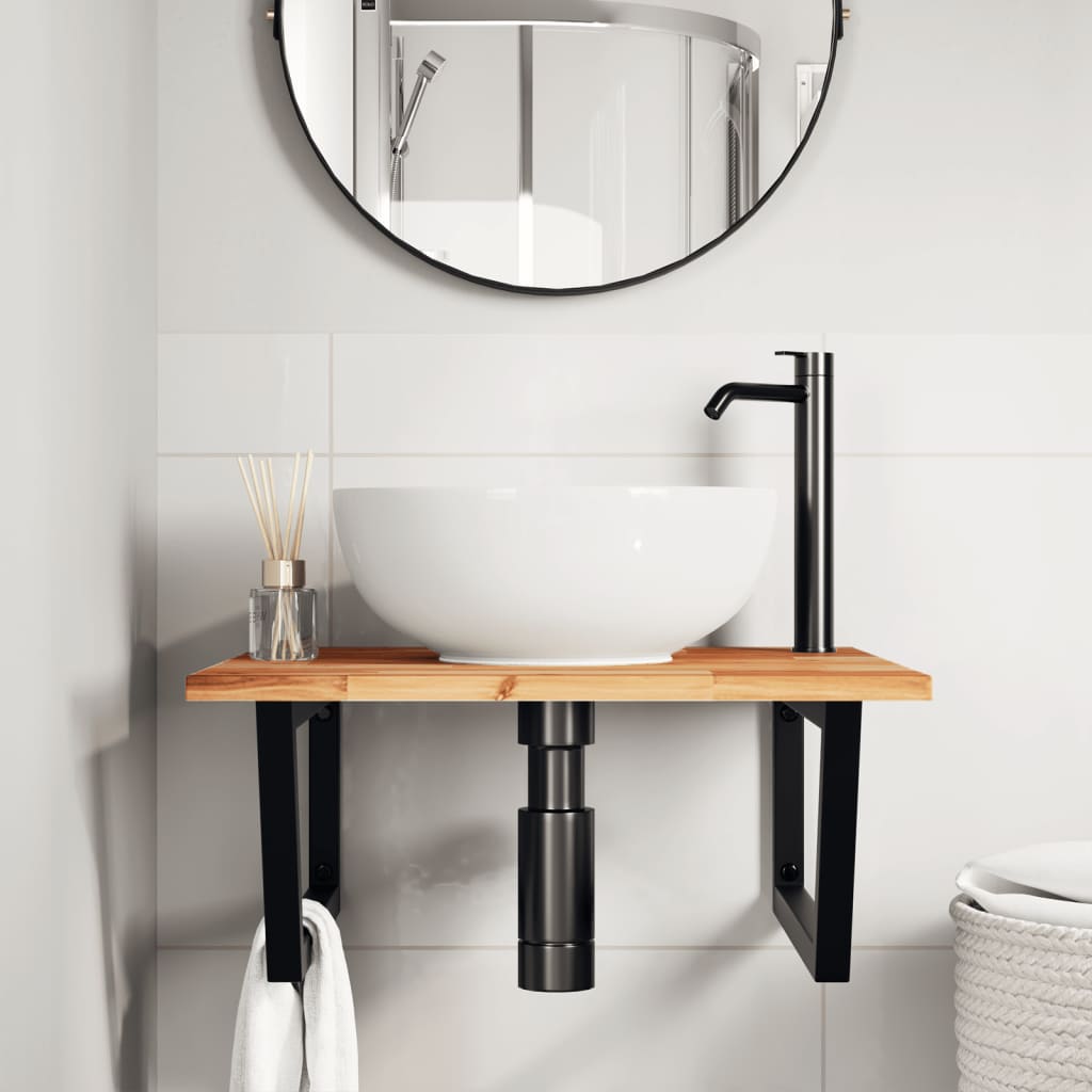 Waschbeckenregal Wandmontage Stahl und Akazienholz