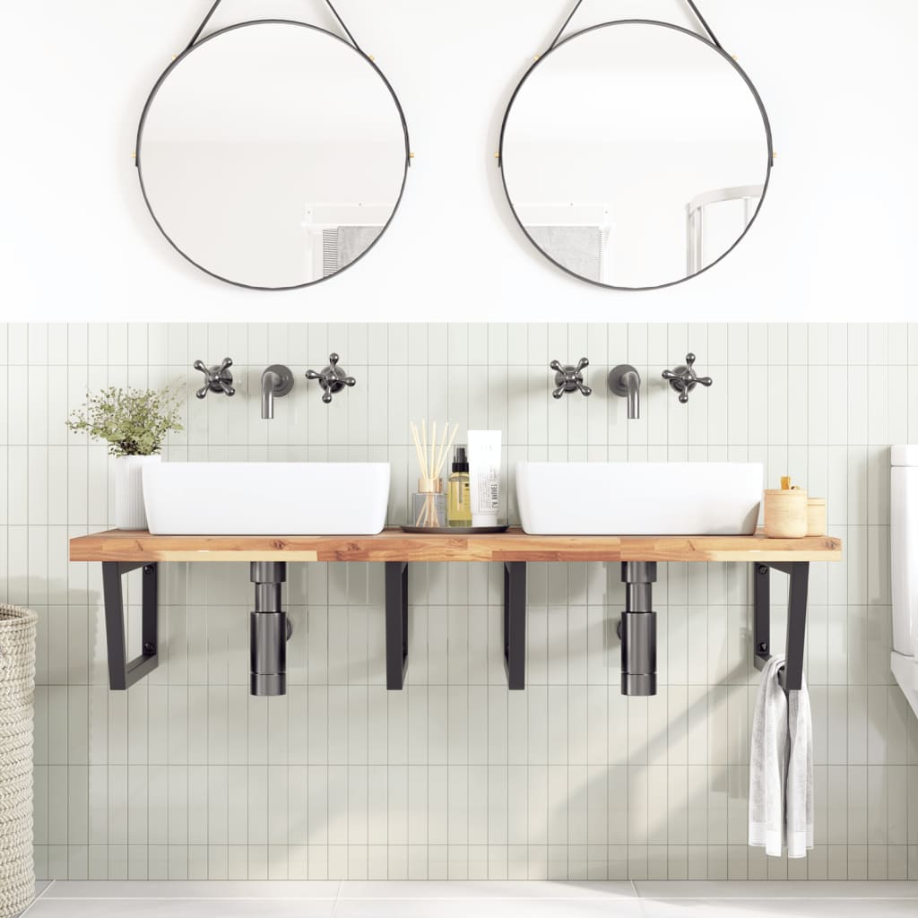 Waschbeckenregal Wandmontage Stahl und Akazienholz