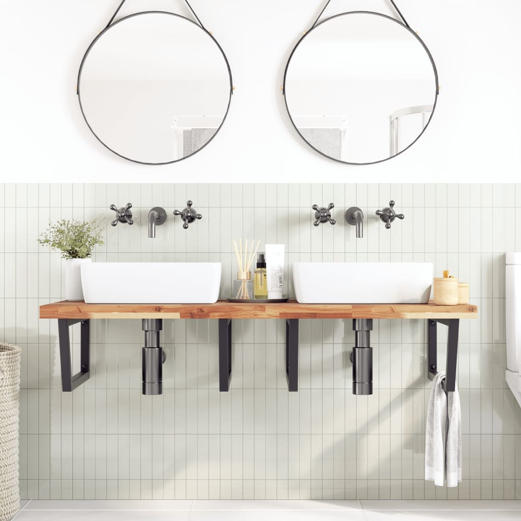 Waschbeckenregal Wandmontage Stahl und Akazienholz