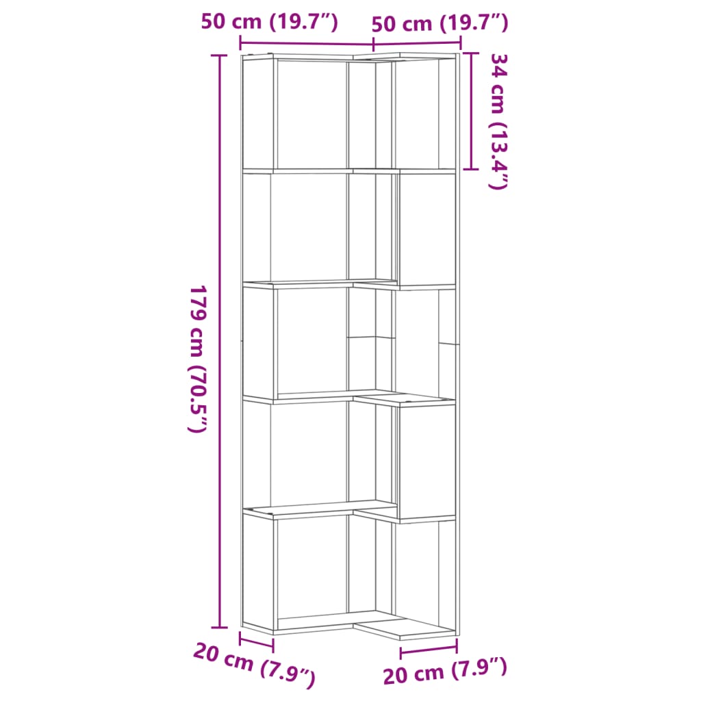 Eck-Bücherregal 5 Böden Sonoma-Eiche 50x50x179 cm Holzwerkstoff