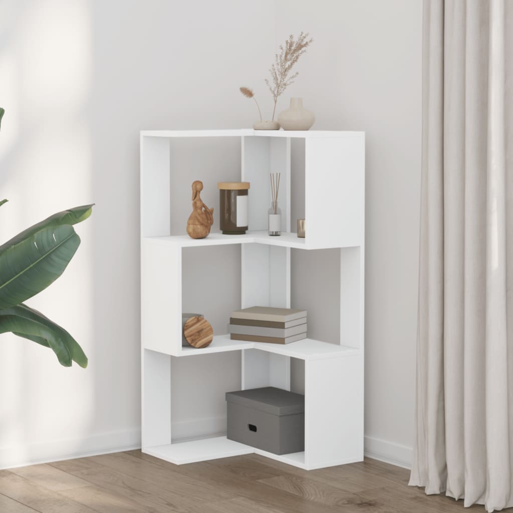 Eck-Bücherregal 3 Böden Weiß 50x50x102 cm Holzwerkstoff