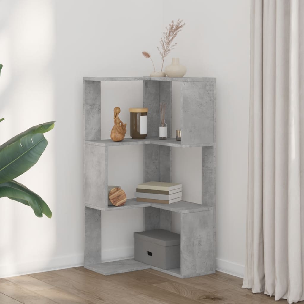 Eck-Bücherregal 3 Böden Betongrau 50x50x102 cm Holzwerkstoff