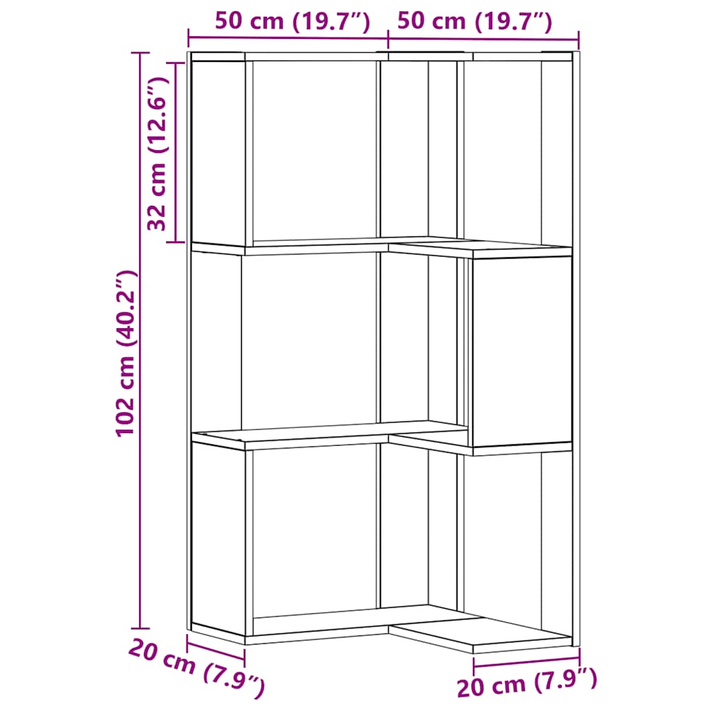 Eck-Bücherregal 3 Böden Artisan-Eiche 50x50x102cm Holzwerkstoff