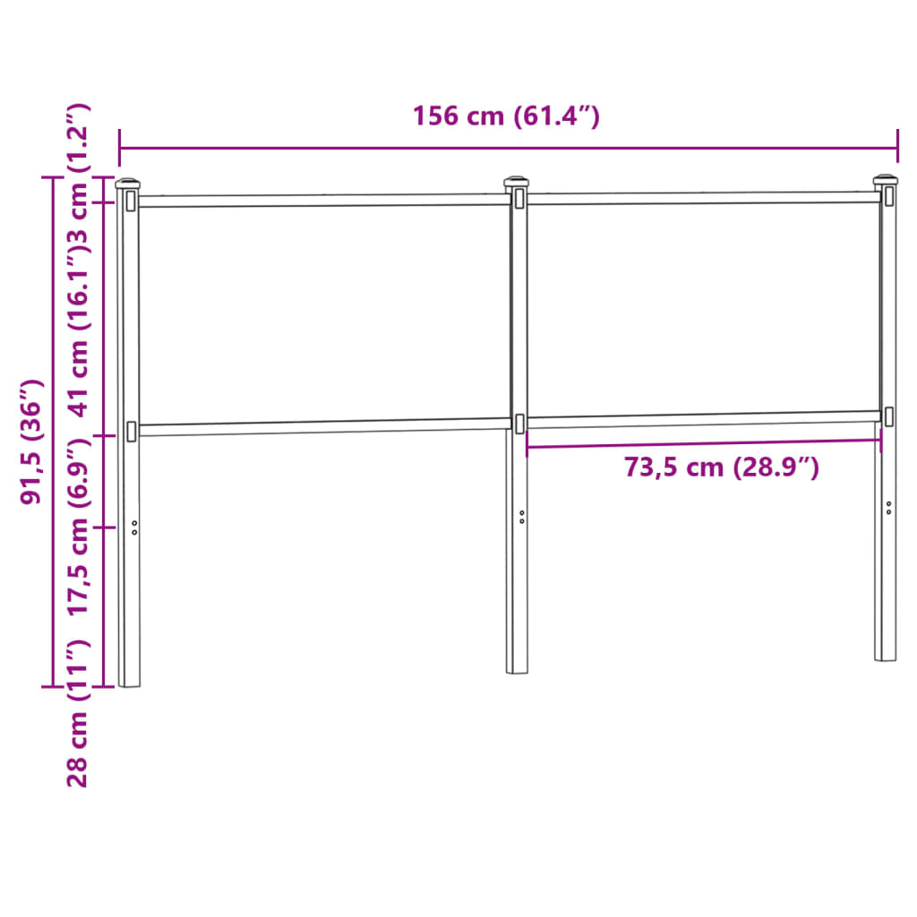 Ersatz-Kopfteil Räuchereiche 150 cm Holzwerkstoff und Stahl
