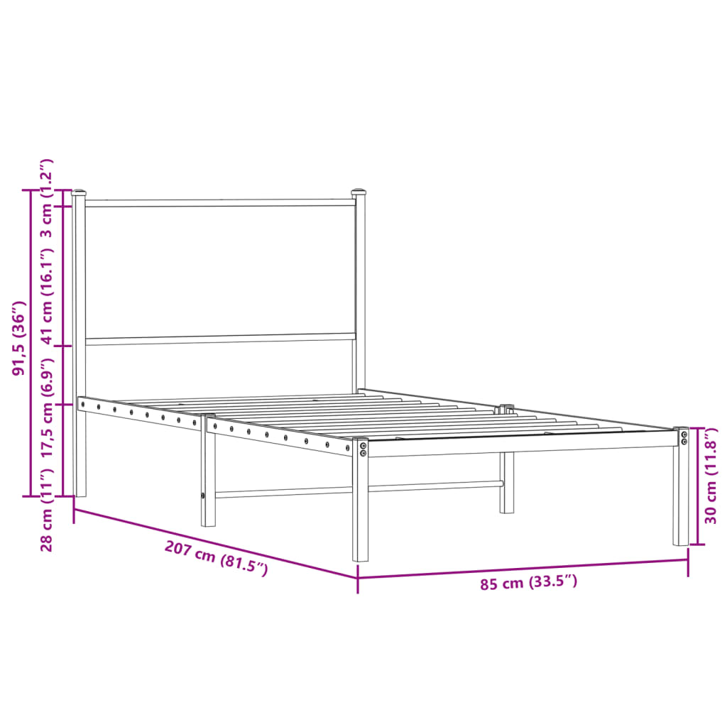 Metallbett ohne Matratze Sonoma-Eiche 80x200 cm