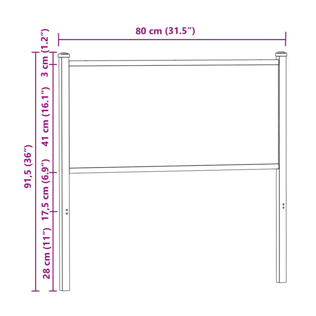 Ersatz-Kopfteil Braun Eichen-Optik 75 cm Holzwerkstoff und Stahl