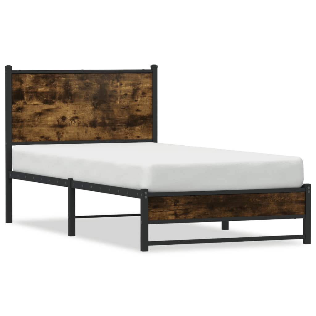 Metallbett ohne Matratze Räuchereiche 75x190 cm