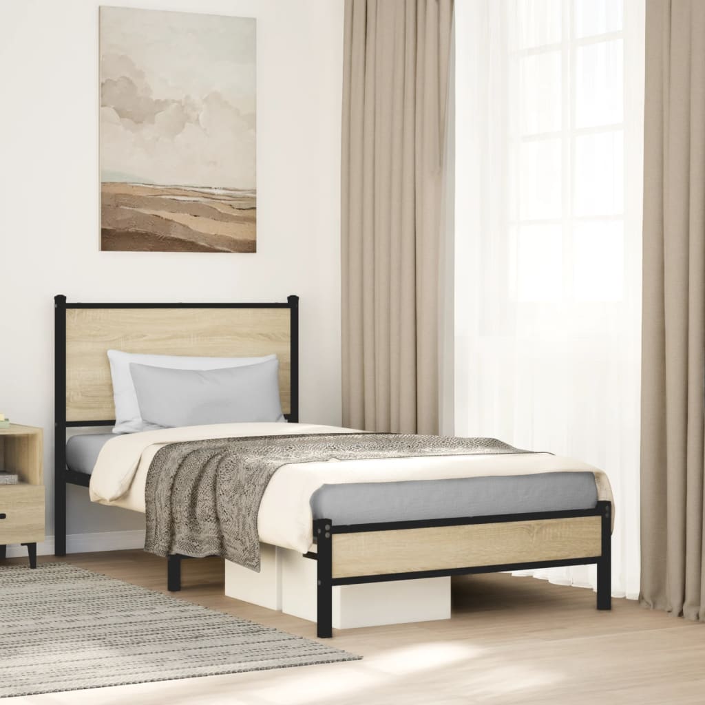 Metallbett ohne Matratze Sonoma-Eiche 90x200 cm