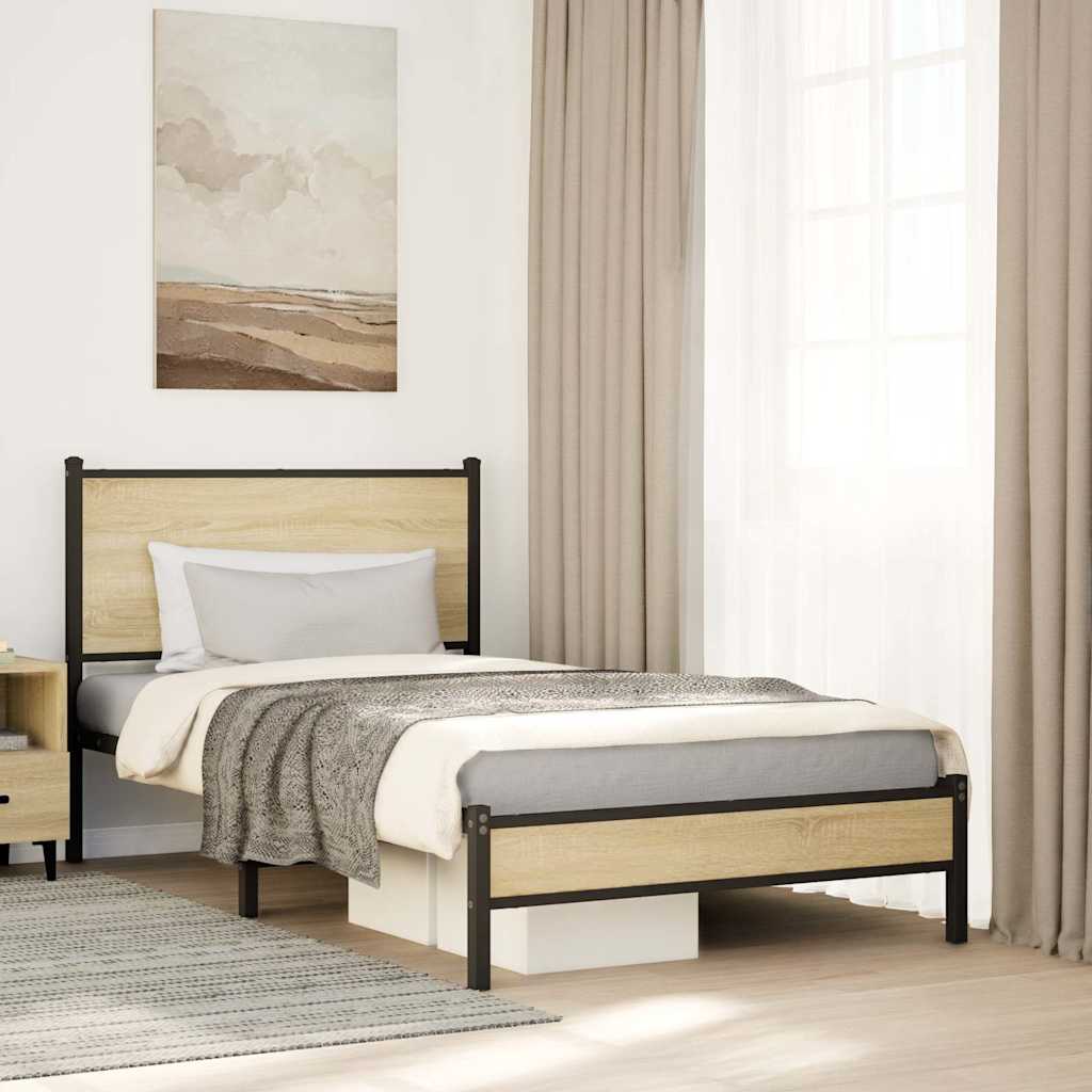 Metallbett ohne Matratze Sonoma-Eiche 107x203 cm