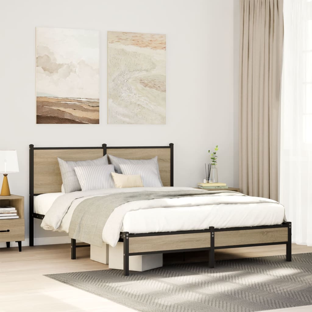 Metallbett ohne Matratze Sonoma-Eiche 150x200 cm