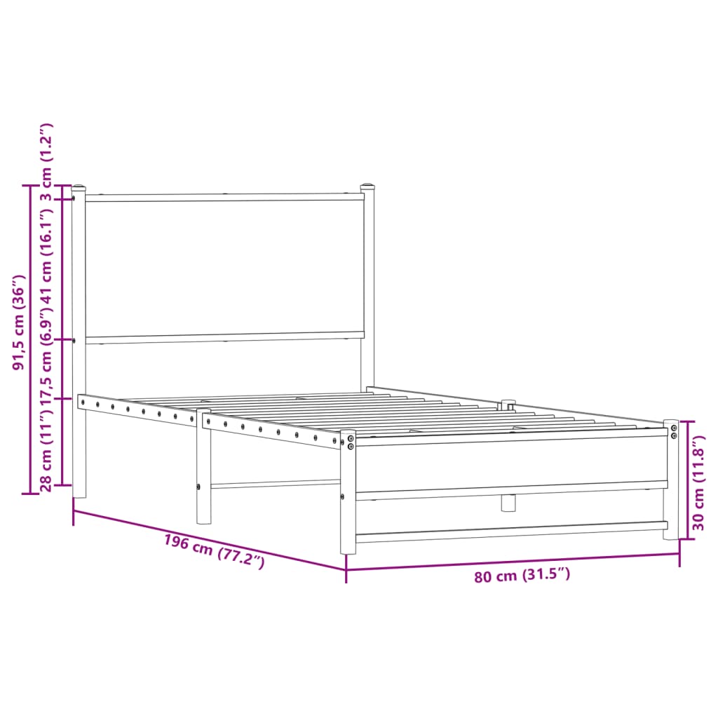 Metallbett ohne Matratze Sonoma-Eiche 75x190 cm