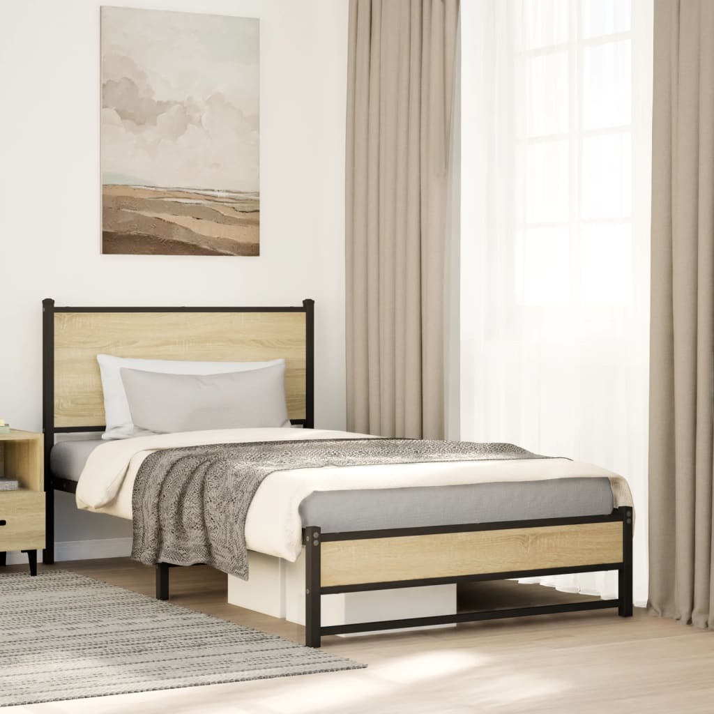 Metallbett ohne Matratze Sonoma-Eiche 107x203 cm
