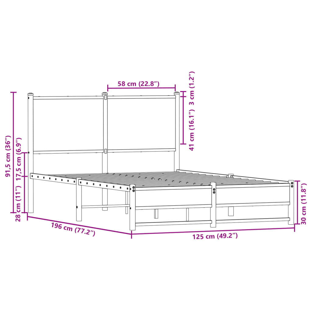 Metallbett ohne Matratze Sonoma-Eiche 120x190 cm