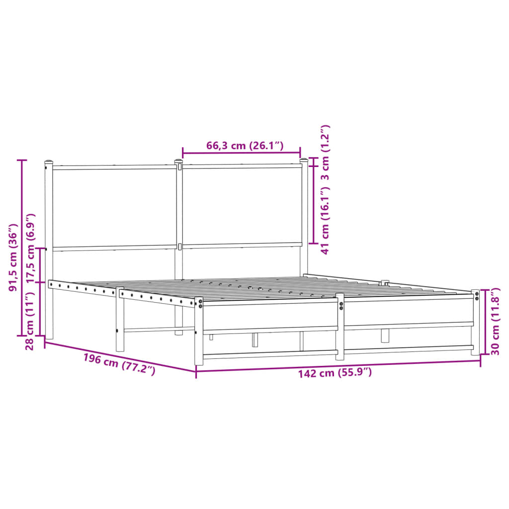 Metallbett ohne Matratze Sonoma-Eiche 137x190 cm