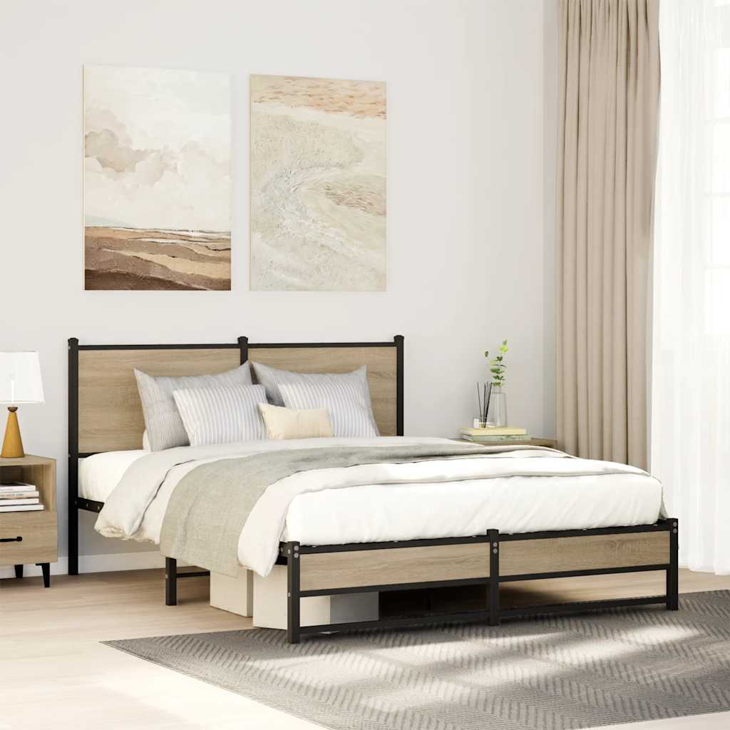 Metallbett ohne Matratze Sonoma-Eiche 150x200 cm