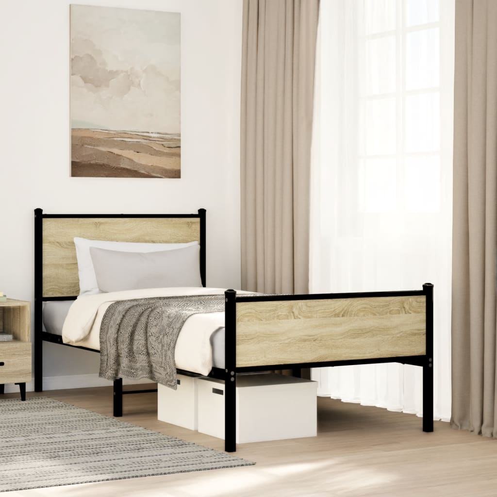 Metallbett ohne Matratze Sonoma-Eiche 75x190 cm