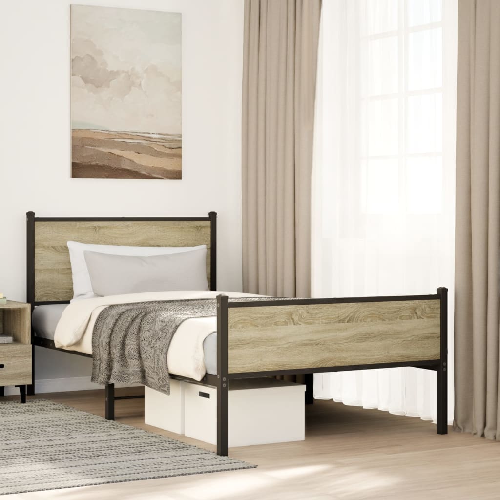 Metallbett ohne Matratze Sonoma-Eiche 107x203 cm