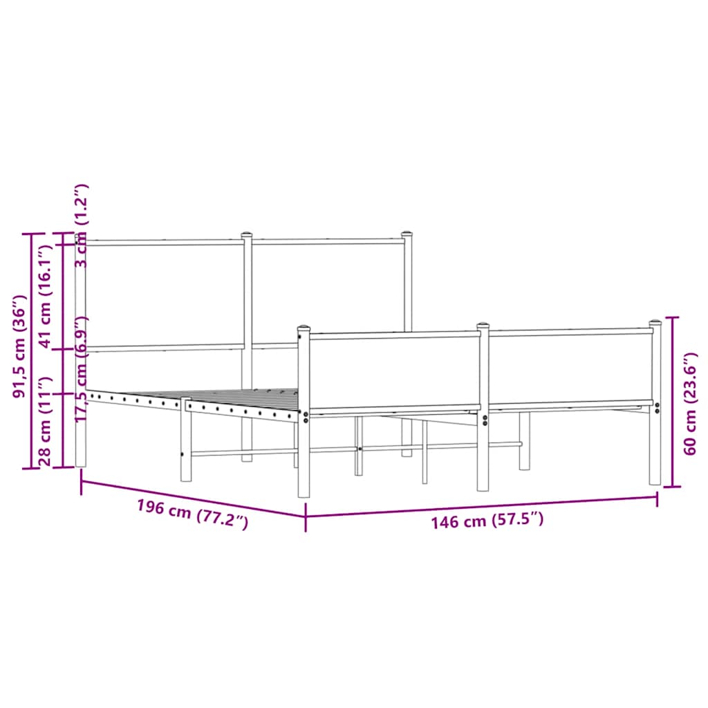 Metallbett ohne Matratze Sonoma-Eiche 140x190 cm