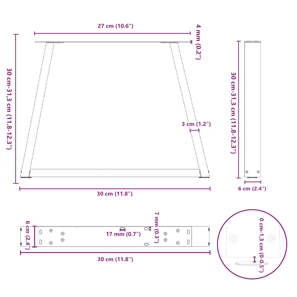 Couchtischbeine V-Form 2 Stück Weiß 30x(30-31,3) cm Stahl